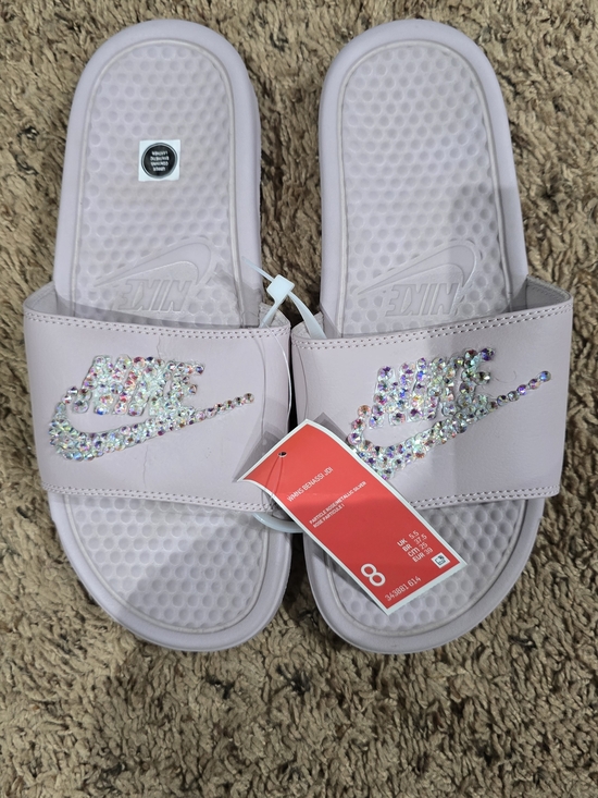 Nike Shoes - Nike Women’s Light Pink Slide Sandals with Crystal Swoosh